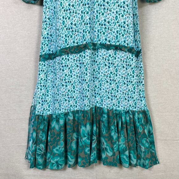 R Vivimos Womens Boho Peasant Maxi Dress Size S Side Slit Tiered Micro Floral - Picture 4 of 10